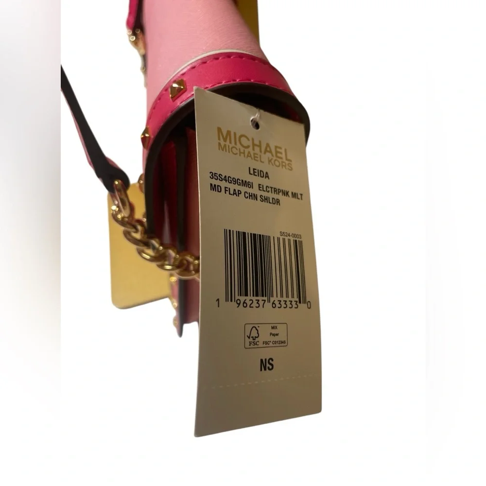 NWT Michael Kors Leida Medium Studded Shoulder/Crossbody in Electric Pink ⚡️ ⚡️ - Picture 8 of 17